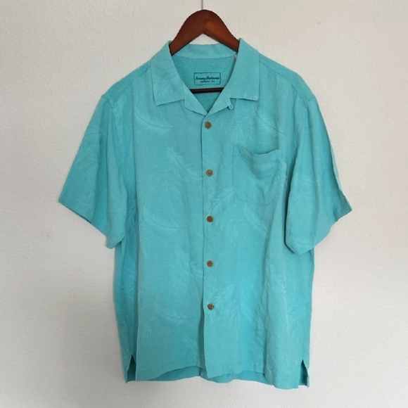 Tommy Bahama Blue Original Fit 100% Silk Casual Button Down Shirt Size L - Picture 1 of 7
